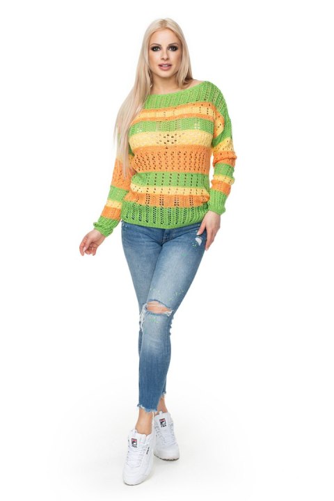Sweter Damski Model 30060 Green/Orange - PeeKaBoo Sweter Damski Model 30060 Green/Orange - PeeKaBoo