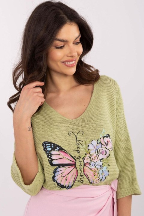 Sweter Damski Model MI-SW-7002.17 Pistacja - Italy Moda Sweter Damski Model MI-SW-7002.17 Pistacja - Italy Moda