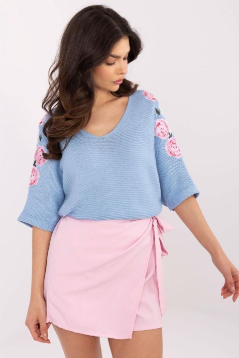Sweter Damski Model MI-SW-7003.21 Light Blue - Italy Moda Sweter Damski Model MI-SW-7003.21 Light Blue - Italy Moda