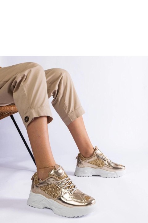 Złote sneakersy damskie z brokatowymi wstawkami Caraballo - Solea Złote sneakersy damskie z brokatowymi wstawkami Caraballo - Solea