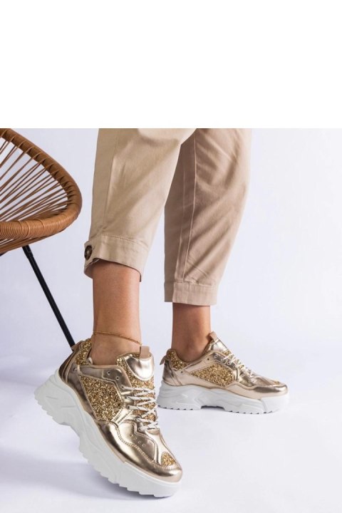 Złote sneakersy damskie z brokatowymi wstawkami Caraballo - Solea Złote sneakersy damskie z brokatowymi wstawkami Caraballo - Solea