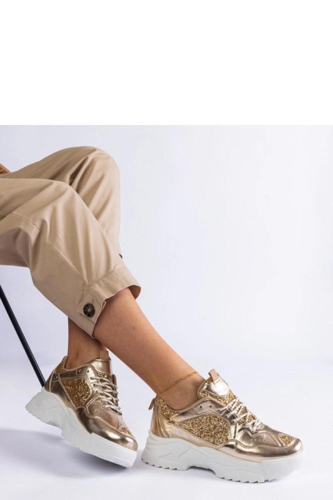 Złote sneakersy damskie z brokatowymi wstawkami Caraballo - Solea Złote sneakersy damskie z brokatowymi wstawkami Caraballo - Solea