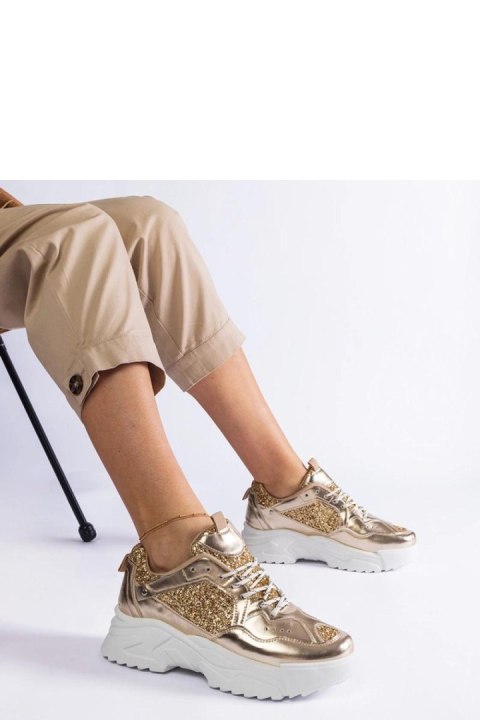 Złote sneakersy damskie z brokatowymi wstawkami Caraballo - Solea Złote sneakersy damskie z brokatowymi wstawkami Caraballo - Solea