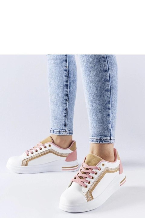 Biało-różowe sneakersy na platformie Mayfield ze złotymi elementami - Solea Biało-różowe sneakersy na platformie Mayfield ze złotymi elementami - Solea