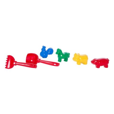 Dodatki do piasku mini z grabkami i łopatką - 6 elementów Dodatki do piasku mini z grabkami i łopatką - 6 elementów
