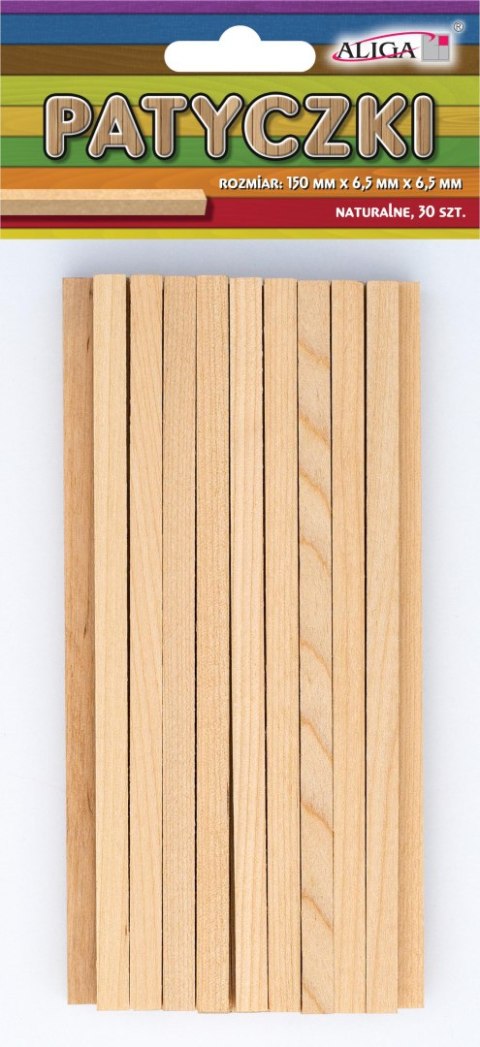 Patyczki płaskie drewniane 30szt. NATURALNE 150x6,5x6,5mm Patyczki płaskie drewniane 30szt. NATURALNE 150x6,5x6,5mm