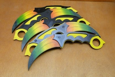 Nóż 5szt drewniany karambit - tęczowy 24 cm. P632 Nóż 5szt drewniany karambit - tęczowy 24 cm. P632