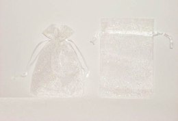 Torebka z materiału 2750 biała brokat 15x11cm - 12szt. Tort-0074