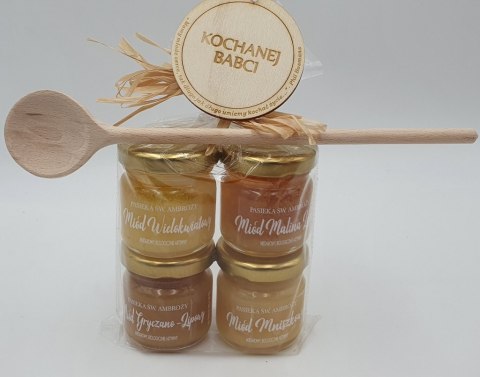 Zestaw dla babci - 3 miody+łyżka+tabliczka Zestaw dla babci - 3 miody+łyżka+tabliczka