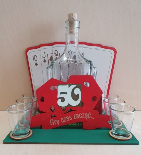 Stojak karafka + kieliszki karty na "50" Stojak karafka + kieliszki karty na "50"