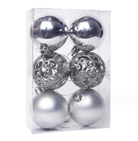Bombki 6szt. SREBRNE 8cm XVR-104S Bombki 6szt. SREBRNE 8cm XVR-104S