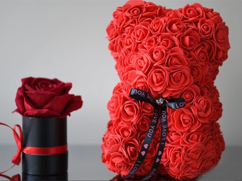 Miś z płatków róż prezent duży pudełko rose XL 25cm | 01903 Miś z płatków róż prezent duży pudełko rose XL 25cm | 01903