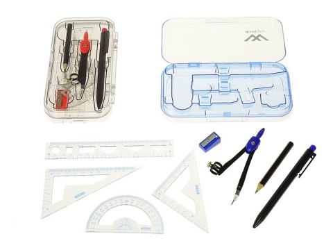 Cyrkiel, ołówek, długopis, temperówka w etui mix Cyrkiel, ołówek, długopis, temperówka w etui mix