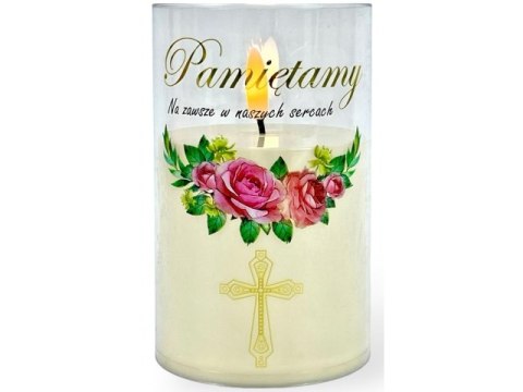 Świeczka led w obudowie z płomieniem - 12,5cm "Pamiętamy Na zawsze w naszych sercach"41504 Świeczka led w obudowie z płomieniem - 12,5cm "Pamiętamy Na zawsze w naszych sercach"41504
