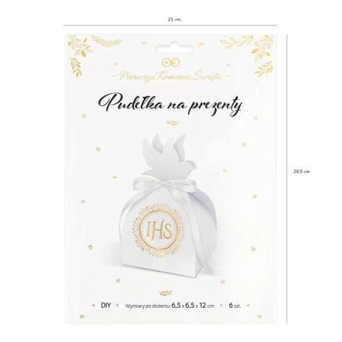 Pudełko na prezent dla gości IHS biało-złote 6szt. 127506 Pudełko na prezent dla gości IHS biało-złote 6szt. 127506
