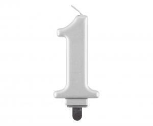 Świeczka B&C cyferka 1 metalik srebrna 8,0 cm PF-SCS1 Świeczka B&C cyferka 1 metalik srebrna 8,0 cm PF-SCS1