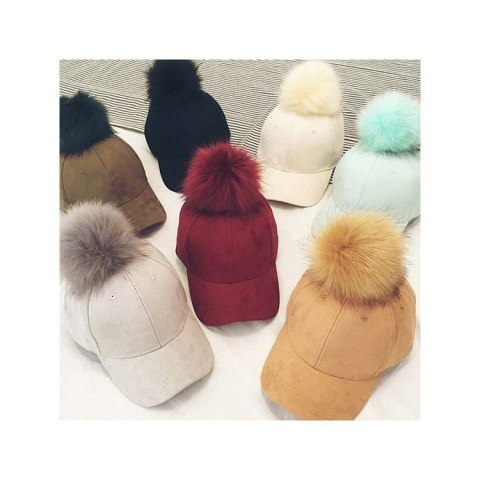Czapka z daszkiem velvet z pomponem Military CZ13ZIE Czapka z daszkiem velvet z pomponem Military CZ13ZIE