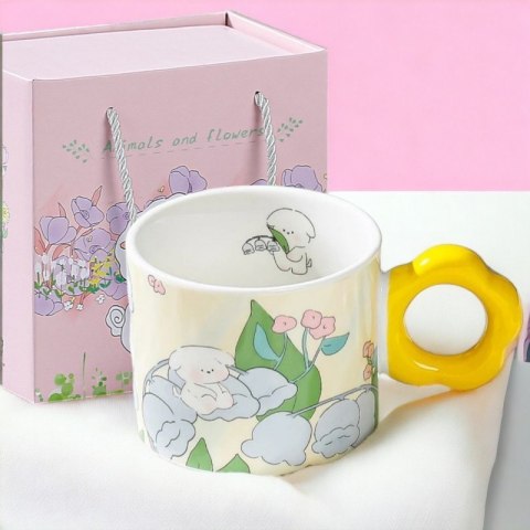 Kwiatowy Kubek z łyżeczką 280 ml + Pudełko na Prezent KB01ZO Kwiatowy Kubek z łyżeczką 280 ml + Pudełko na Prezent KB01ZO