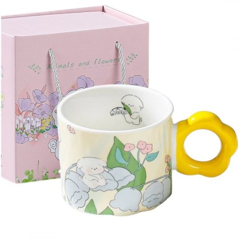 Kwiatowy Kubek z łyżeczką 280 ml + Pudełko na Prezent KB01ZO Kwiatowy Kubek z łyżeczką 280 ml + Pudełko na Prezent KB01ZO