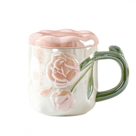 Perłowy Kubek z Pokrywką 450 ml Róże + Pudełko na Prezent KB02R Perłowy Kubek z Pokrywką 450 ml Róże + Pudełko na Prezent KB02R
