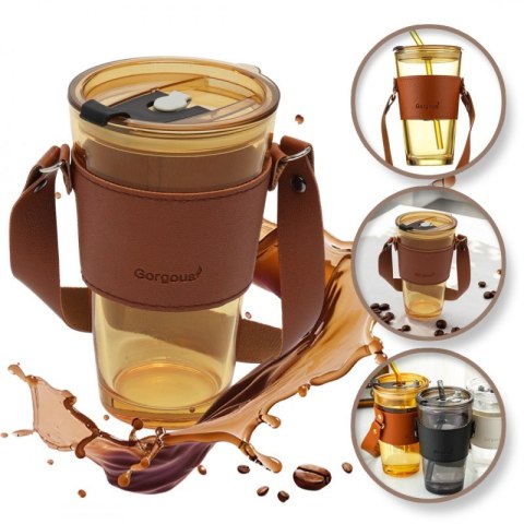 Kubek z kolorowego szkła na Kawę Herbatę ze słomką i zamknięciem 450 ML CUP09BR Kubek z kolorowego szkła na Kawę Herbatę ze słomką i zamknięciem 450 ML CUP09BR