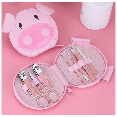 Zestaw akcesoriów do manicure w etui różowa świnka 7w1 AK07 Zestaw akcesoriów do manicure w etui różowa świnka 7w1 AK07