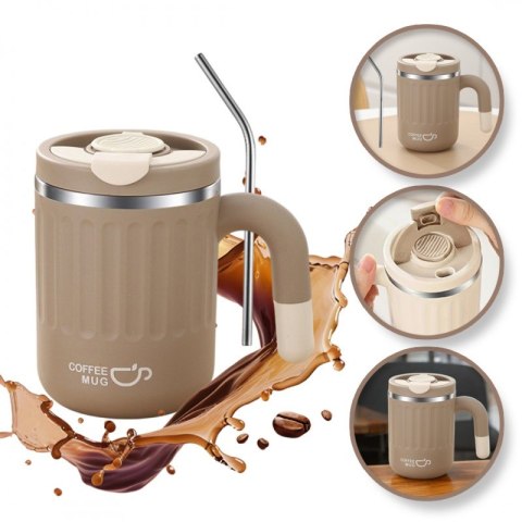 DUŻY POJEMNY KUBEK TERMICZNY ze słomką 480 ml TERMOS zamykany COFFE CUP17BR DUŻY POJEMNY KUBEK TERMICZNY ze słomką 480 ml TERMOS zamykany COFFE CUP17BR