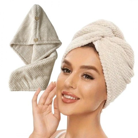 Ręcznik kapturek do włosów beżowy 65 x 25 cm REC52WZ2 Ręcznik kapturek do włosów beżowy 65 x 25 cm REC52WZ2