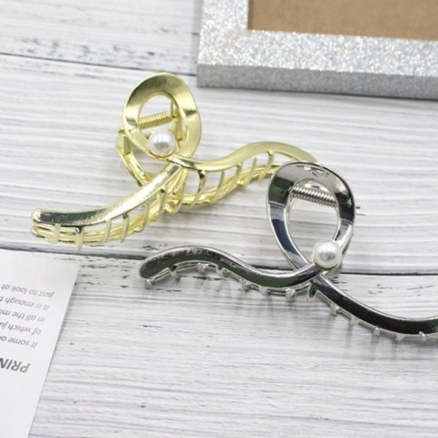 Spinka klamra do włosów XL metalowa złota z perłą 12,5 cm SP377 Spinka klamra do włosów XL metalowa złota z perłą 12,5 cm SP377