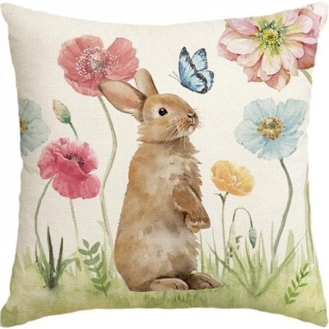 Lniana poszewka na poduszkę 45 x 45 cm motyw wiosenny Króliczek POD222 Lniana poszewka na poduszkę 45 x 45 cm motyw wiosenny Króliczek POD222