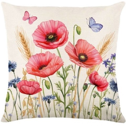 Lniana poszewka na poduszkę 45 x 45 cm z motywem wiosennym MAKI POD217 Lniana poszewka na poduszkę 45 x 45 cm z motywem wiosennym MAKI POD217