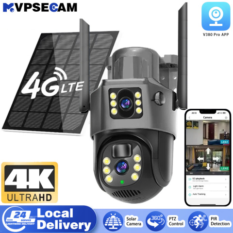 4G SIM Card Solar Camera Dual Lens Outdoor 8MP 4K Low Power Battery IP Camera PIR Detection V380 Pro CCTV Security Protection 4G SIM Card Solar Camera Dual Lens Outdoor 8MP 4K Low Power Battery IP Camera PIR Detection V380 Pro CCTV Security Protection