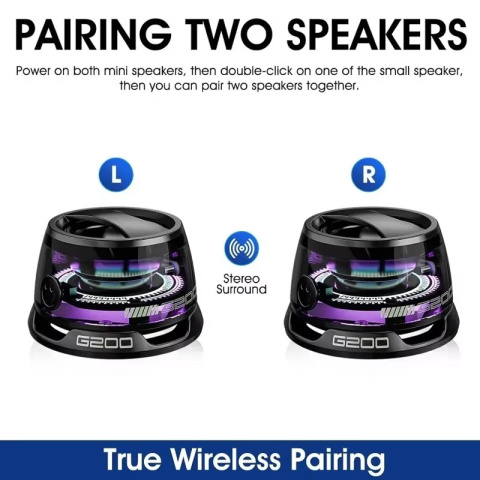 Mini głośnik Bluetooth G200 oświetlenie RGB Mini głośnik Bluetooth G200 oświetlenie RGB