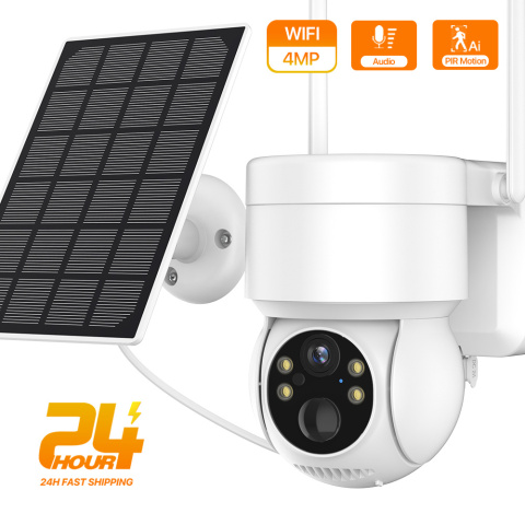 Wbudowana bateria WiFi kamera PTZ 4MP HD zewnętrzna bezprzewodowa kamera IP na energię słoneczną 1080P kamera monitorująca wideo długi czas czuwania iCSee Wbudowana bateria WiFi kamera PTZ 4MP HD zewnętrzna bezprzewodowa kamera IP na energię słoneczną 1080P kamera monitorująca wideo długi czas czuwania iCSee